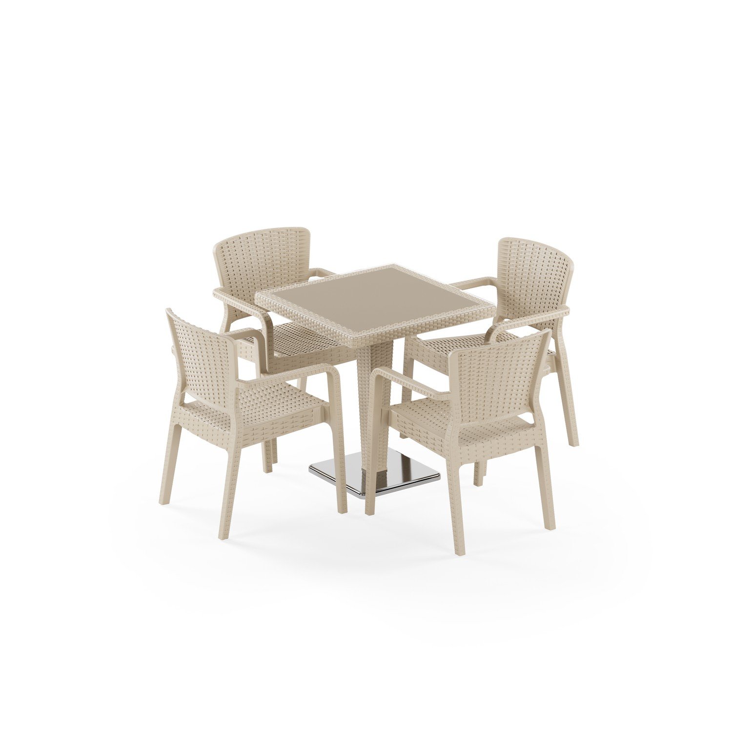 Antares Krom Ayak 70x70 ve Antares 4 Kişilik Rattan Masa Takımı