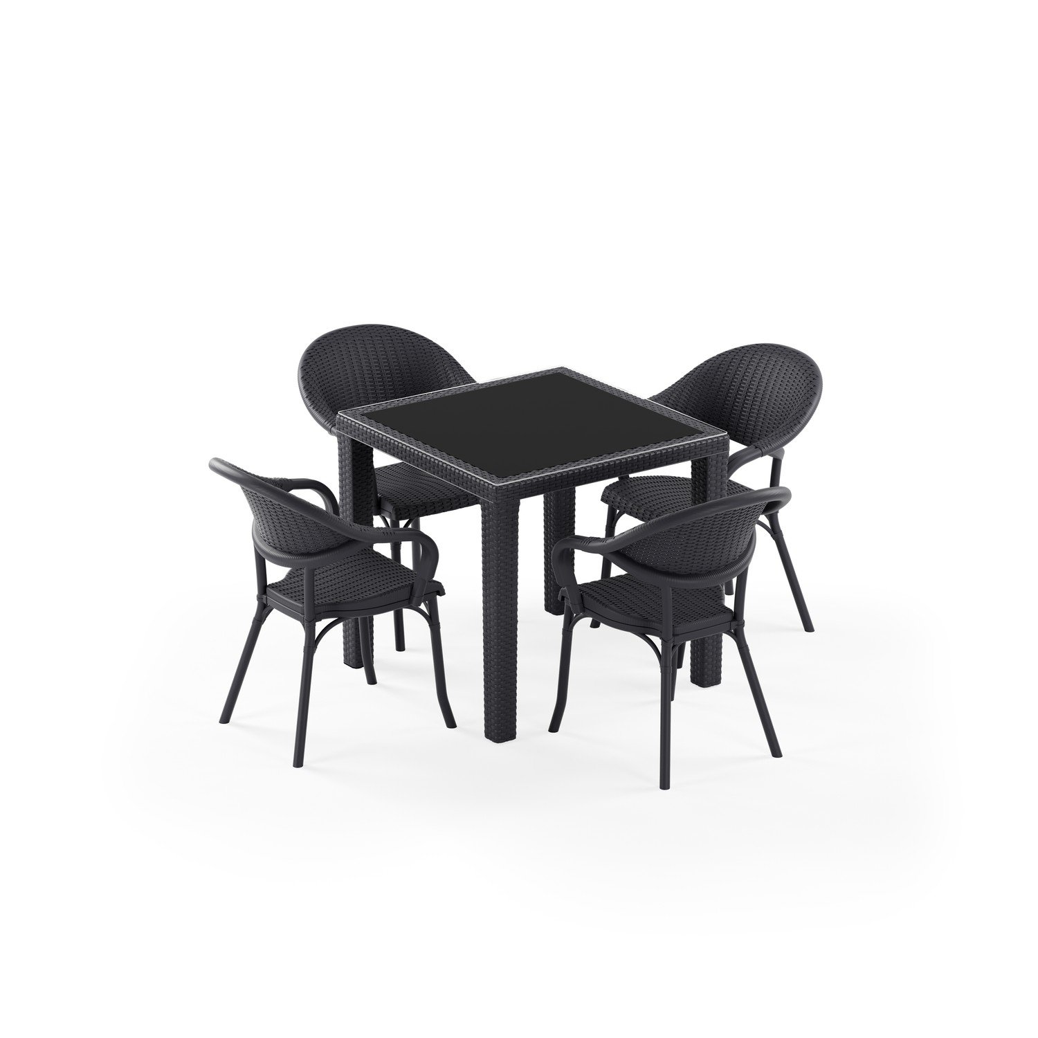 Antares Camlı 80x80 Flash-R 4 Kişilik Rattan Masa Takımı