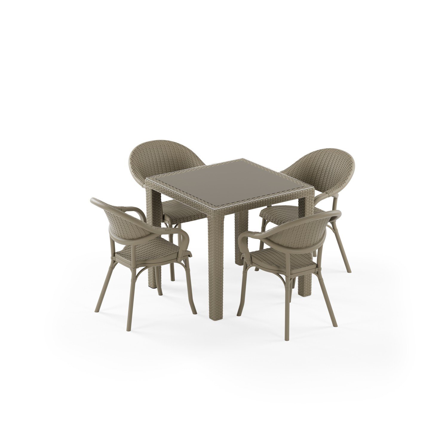 Antares Camlı 80x80 Flash-R 4 Kişilik Rattan Masa Takımı