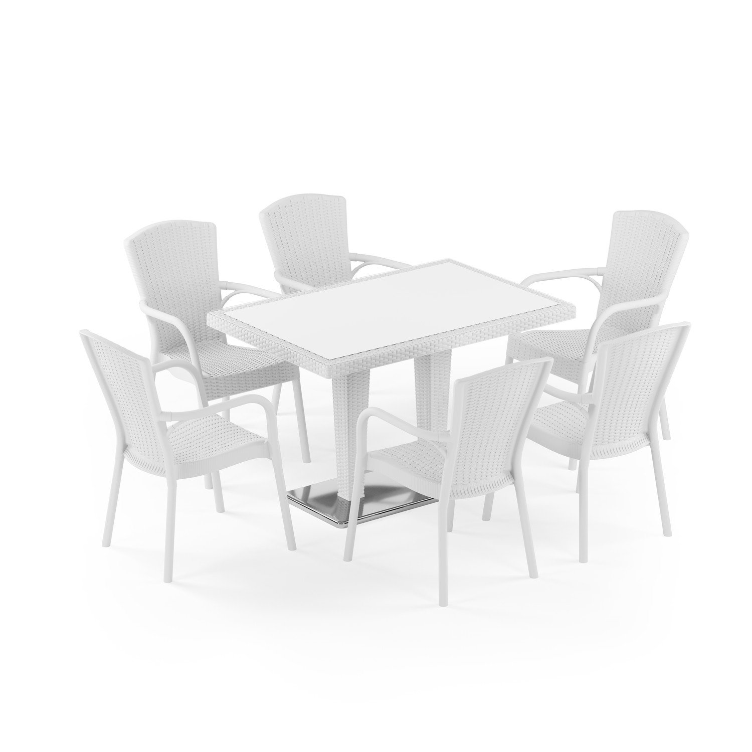 Antares Krom Ayak Camlı 80X120 Royal 6 Kişilik Rattan Masa Takımı