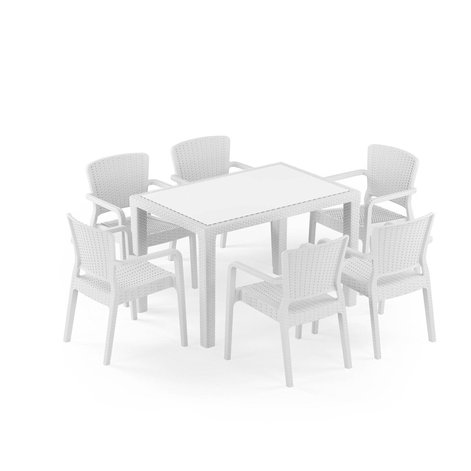 Antares Camlı 80X120 Antares Koltuk 6 Kişilik Rattan Masa Takımı