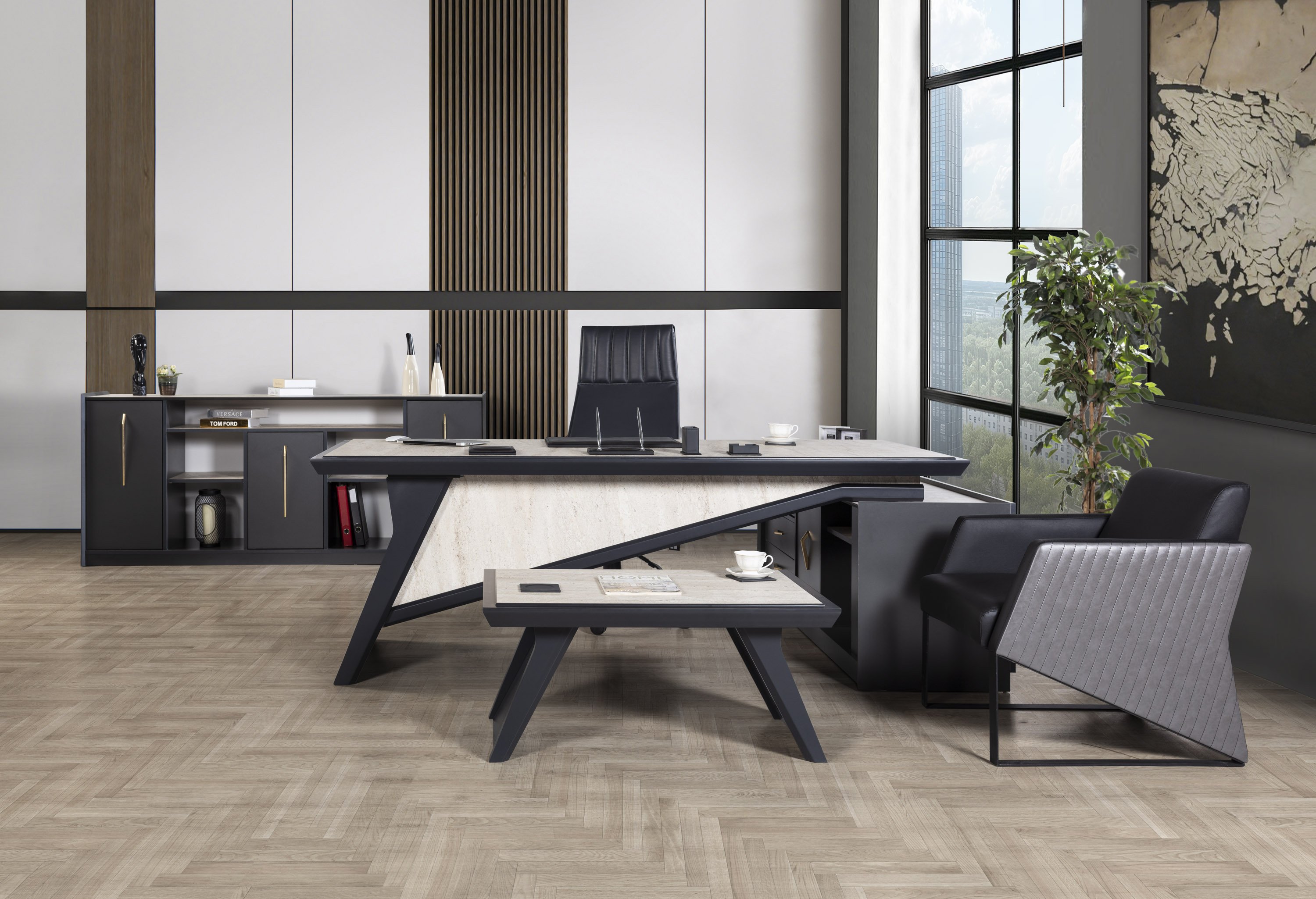 Traverten Vip Makam Takımı - Ahşap Cilalı