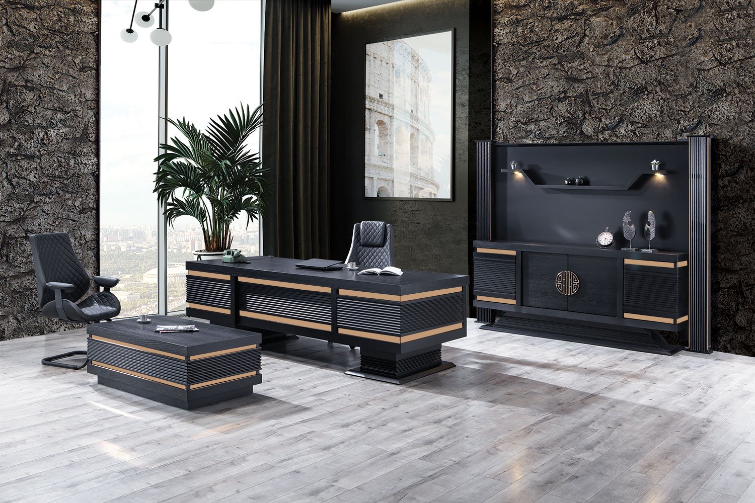 Stella Vip Siyah Makam Takımı - Ahşap Cilalı